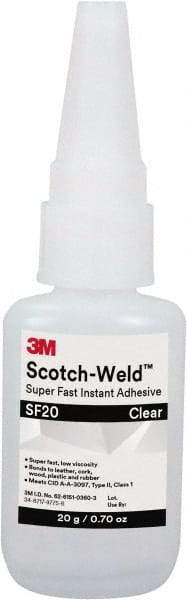 3M - 0.71 oz Bottle Clear Instant Adhesive - Series Part Number SF20, 3 to 30 sec Working Time, 24 hr Full Cure Time - Caliber Tooling