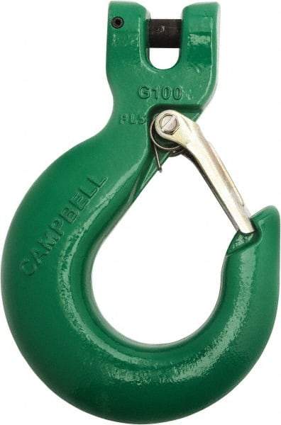 Campbell - 3/4" Chain Diam, 100 Chain Grade Clevis Hook - 35,300 Lb Capacity, 55/64" ID, 55/64" Pin Diam, 2-23/64" Hook Throat - Caliber Tooling