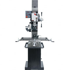 Jet - 1 Phase, 19-11/16" Swing, Geared Head Mill Drill Combination - 32-1/4" Table Length x 9-1/2" Table Width, 20-1/2" Longitudinal Travel, 8-1/4" Cross Travel, Variable Spindle Speeds, 1.5 hp, 115/230 Volts - Caliber Tooling