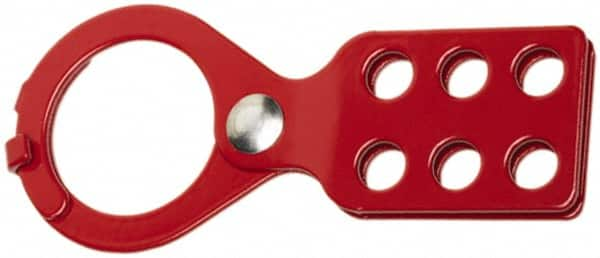 Ability One - Single Jaw, 1-1/2" Jaw Diam, 6 PadLocks, Steel Lockout Hasp - Scissor Action, Red - Caliber Tooling