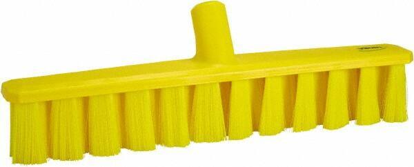 Vikan - 15.25" Fine Particle Polyester Push Broom - 1-7/8" Bristle Length, Plastic Block, European Threaded Handle Connection, Handle Sold Separately - Caliber Tooling