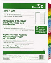 Office Essentials - 11 x 8 1/2" A to Z Label, 26 Tabs, 3-Hole Punched, Preprinted Divider - Multicolor Tabs, White Folder - Caliber Tooling