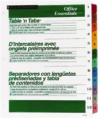 Office Essentials - 11 x 8 1/2" 1 to 12" Label, 12 Tabs, 3-Hole Punched, Preprinted Divider - Multicolor Tabs, White Folder - Caliber Tooling