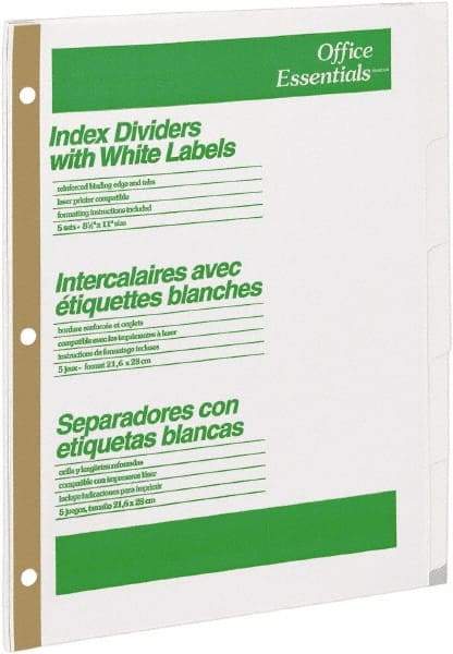 Office Essentials - 11 x 8 1/2" 1 to 5" Label, 5 Tabs, 3-Hole Punched, Customizable Divider - White - Caliber Tooling