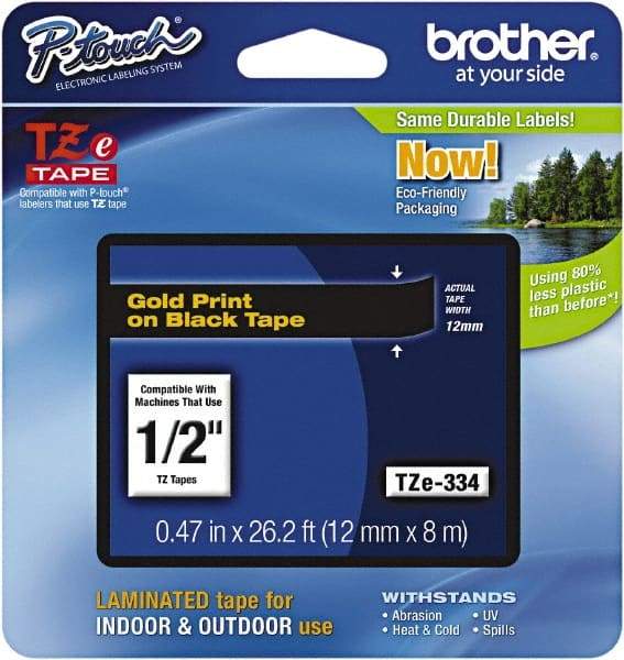 Brother - 1/2" Wide x 314.4" Long, Black Plastic/Paper Tape Cassette - For Label Maker - Caliber Tooling