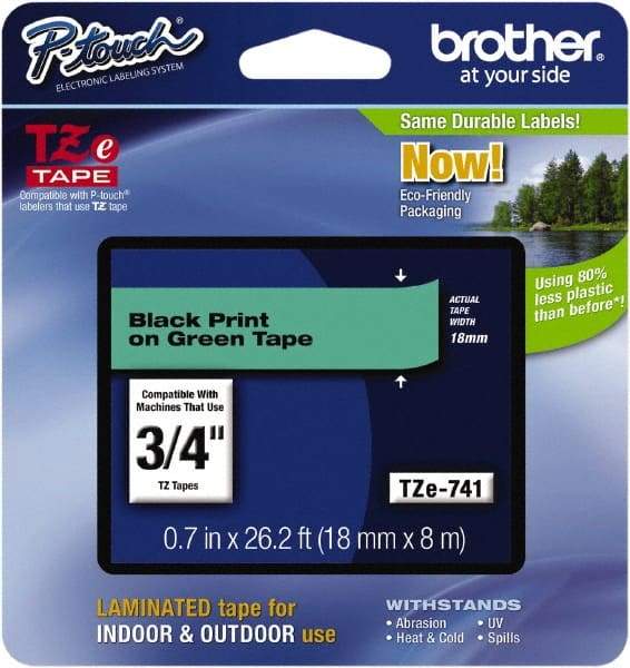 Brother - 0.7" Wide x 314.4" Long, Green Plastic/Paper Tape Cassette - For Label Maker - Caliber Tooling