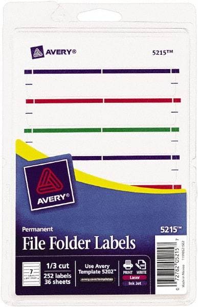 AVERY - 11/16" Wide x 3-7/16" Long, Assorted Paper File Folder Label - For Laser/Inkjet Printers - Caliber Tooling