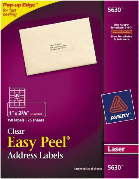 AVERY - 1" Wide x 2-5/8" Long, Clear Paper Shipping Label - For Laser Printers - Caliber Tooling