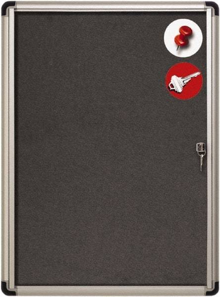 MasterVision - 28" Wide x 38" High Enclosed Cork Bulletin Board - Fabric & Aluminum Frame, Black & Aluminum - Caliber Tooling