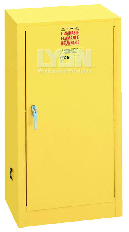 Compact Storage Cabinet - #5474 - 23-1/4 x 18 x 44" - 15 Gallon - w/one shelf, 1-door manual close - Yellow Only - Caliber Tooling