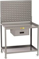 Little Giant - 1 Drawer, 2 Shelf Workbench with Louvered Panel - 2,000 Lb Capacity, Steel with Flush Front Edge Top, Gray, 24" Wide x 45" High x 36" Long - Caliber Tooling