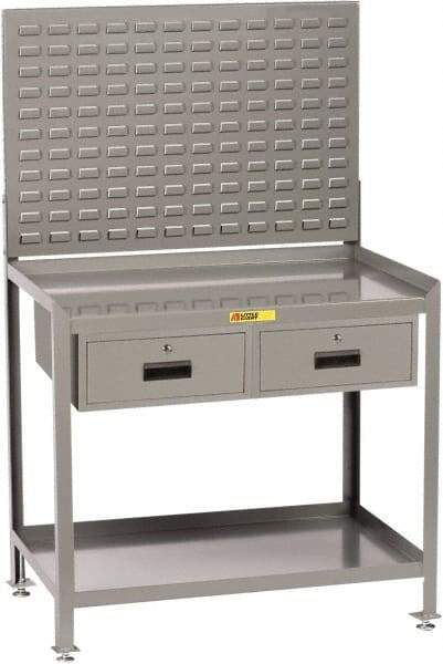 Little Giant - 2 Drawer, 2 Shelf Workstation - 2,000 Lb Capacity, Steel with Flush Front Edge Top, Gray, 24" Wide x 39" High x 48" Long - Caliber Tooling