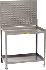 Little Giant - No Drawers, 2 Shelf Workbench with Louvered Panel - 2,000 Lb Capacity, Steel with Flush Front Edge Top, Gray, 24" Wide x 45" High x 48" Long - Caliber Tooling