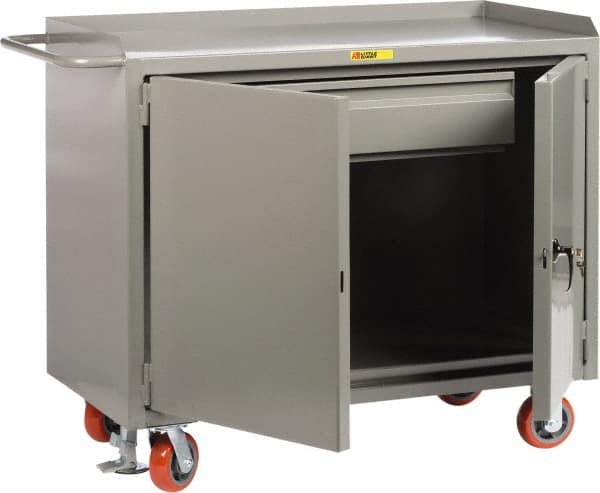 Little Giant - 3,600 Lb Capacity, 1 Drawer, 2 Door Mobile Service Bench - 41" Wide x 24" Deep x 43" High, Steel, Gray - Caliber Tooling