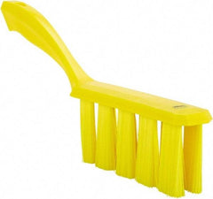 Vikan - 3.9" Bristle Length, Polyester Cleaning & Finishing Brush - 3" Long x 6-1/2" Wide Head, 13" OAL, Easy Grip Handle, Yellow, Polypropylene Block - Caliber Tooling