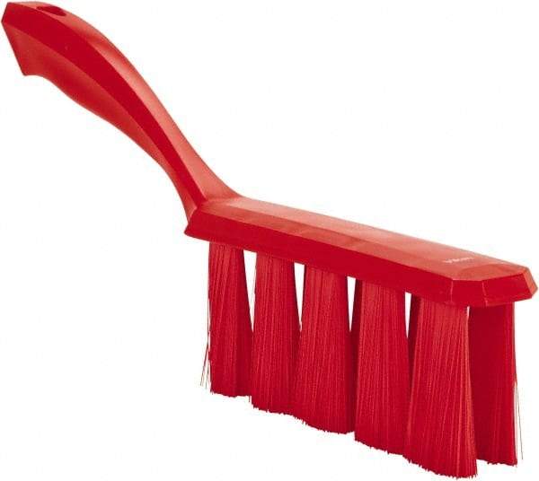 Vikan - 3.9" Bristle Length, Polyester Cleaning & Finishing Brush - 3" Long x 6-1/2" Wide Head, 13" OAL, Easy Grip Handle, Red, Polypropylene Block - Caliber Tooling