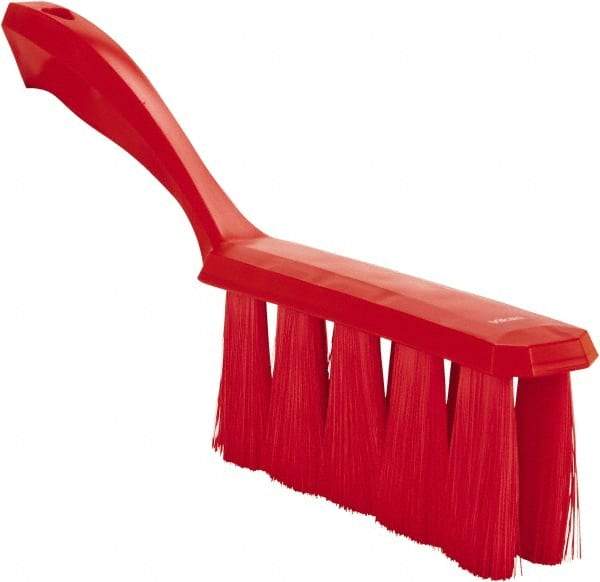 Vikan - 3.9" Bristle Length, Polyester Cleaning & Finishing Brush - 3" Long x 1-1/2" Wide Head, 13" OAL, Easy Grip Handle, Red, Polypropylene Block - Caliber Tooling