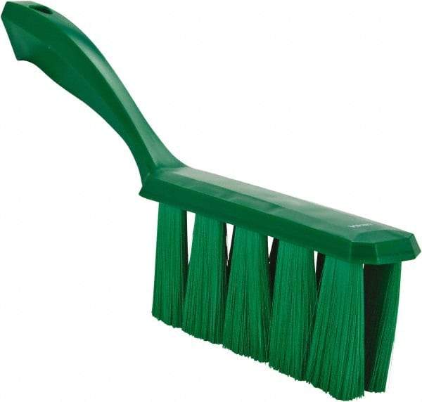 Vikan - 3.9" Bristle Length, Polyester Cleaning & Finishing Brush - 3" Long x 1-1/2" Wide Head, 13" OAL, Easy Grip Handle, Green, Polypropylene Block - Caliber Tooling