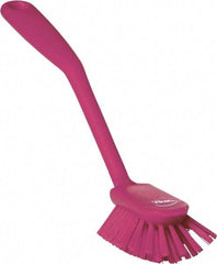 Vikan - 2.4" Bristle Length, Polyester Cleaning & Finishing Brush - 2-1/2" Long x 2.4" Wide Head, 10.8" OAL, Easy Grip Handle, Pink, Polypropylene Block - Caliber Tooling