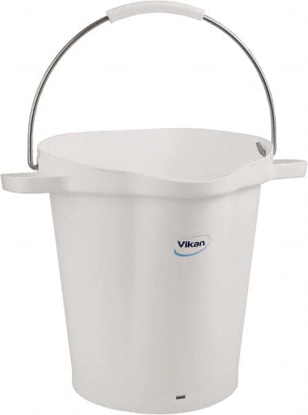 Vikan - 5 Gal, 18" High, Polypropylene Round White Single Pail with Pour Spout - Handle Included, 15.4mm Top Length x 18.9" Top Width x 18.9" Top Diam - Caliber Tooling