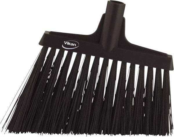 Vikan - 9-1/2" Wide, Black Polyester Bristles, Angled Broom - Water Resistant - Caliber Tooling