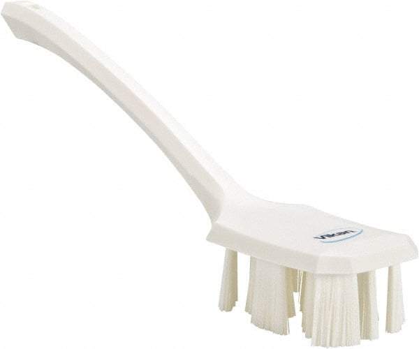 Vikan - 2-3/4" Bristle Length, Polyester Scrub Brush - 12" Long x 2-7/8" Wide Head, 15-1/2" OAL, Long Handle, White, Polypropylene Block - Caliber Tooling