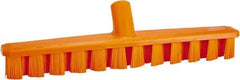 Vikan - 1-7/8" Bristle Length, Polyester Deck Scrub Brush - 1-7/8" Wide Head, 15-1/4" OAL, European Threaded Handle, Orange, Polypropylene Block - Caliber Tooling