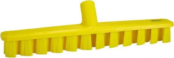 Vikan - 1-7/8" Bristle Length, Polyester Deck Scrub Brush - 1-7/8" Wide Head, 15-1/4" OAL, European Threaded Handle, Yellow, Polypropylene Block - Caliber Tooling