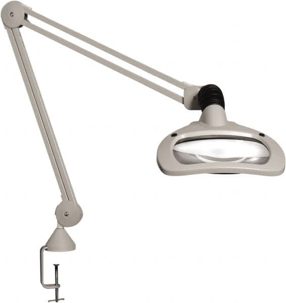 Vision Engineering - 45" Arm, Spring Suspension, Clamp Mount, LED, Light Gray, Magnifying Task Light - 6 Watts, 120 Volts, 1.88x Magnification - Caliber Tooling