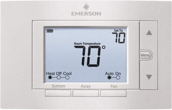 White-Rodgers - 50 to 99°F, 2 Heat, 2 Cool, Digital Nonprogrammable Thermostat - 20 to 30 Volts, 1.77" Inside Depth x 1.77" Inside Height x 5-1/4" Inside Width, Horizontal Mount - Caliber Tooling