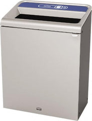 Rubbermaid - 45 Gal Gray Rectangle Decorative Indoor Single Stream Waste Receptacle - Metal, Paper Graphic, 37.965" High x 29.132" Long x 19-1/2" Wide, Lid Included - Caliber Tooling