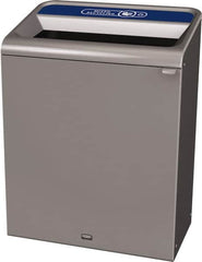 Rubbermaid - 45 Gal Gray Rectangle Decorative Indoor Single Stream Waste Receptacle - Metal, Mixed Recycling Graphic, 37.965" High x 29.132" Long x 19-1/2" Wide, Lid Included - Caliber Tooling