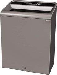 Rubbermaid - 45 Gal Gray Rectangle Decorative Indoor Single Stream Waste Receptacle - Metal, Landfill Graphic, 37.965" High x 29.132" Long x 19-1/2" Wide, Lid Included - Caliber Tooling