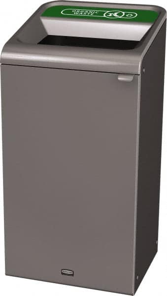 Rubbermaid - 23 Gal Gray Rectangle Decorative Indoor Single Stream Waste Receptacle - Metal, Organic Waste Graphic, 37.965" High x 19.588" Long x 19-1/2" Wide, Lid Included - Caliber Tooling