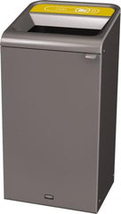 Rubbermaid - 23 Gal Gray Rectangle Decorative Indoor Single Stream Waste Receptacle - Metal, Cans Graphic, 37.965" High x 19.588" Long x 19-1/2" Wide, Lid Included - Caliber Tooling