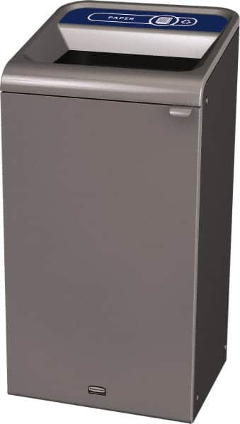 Rubbermaid - 23 Gal Gray Rectangle Decorative Indoor Single Stream Waste Receptacle - Metal, Paper Graphic, 37.965" High x 19.588" Long x 19-1/2" Wide, Lid Included - Caliber Tooling