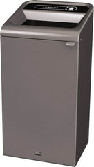 Rubbermaid - 23 Gal Gray Rectangle Decorative Indoor Single Stream Waste Receptacle - Metal, Landfill Graphic, 37.965" High x 19.588" Long x 19-1/2" Wide, Lid Included - Caliber Tooling