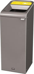 Rubbermaid - 15 Gal Gray Rectangle Decorative Indoor Single Stream Waste Receptacle - Metal, Cans Graphic, 37.965" High x 14.784" Long x 19-1/2" Wide, Lid Included - Caliber Tooling