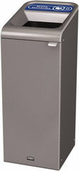 Rubbermaid - 15 Gal Gray Rectangle Decorative Indoor Single Stream Waste Receptacle - Metal, Mixed Recycling Graphic, 37.965" High x 14.784" Long x 19-1/2" Wide, Lid Included - Caliber Tooling