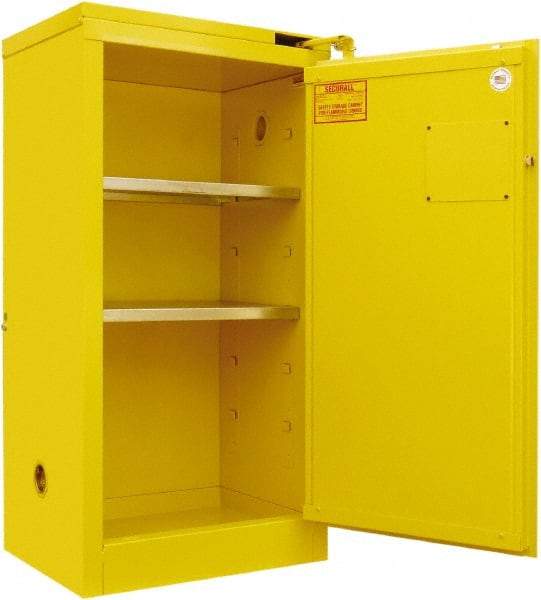 Securall Cabinets - 2 Door, 2 Shelf, Yellow Steel Standard Safety Cabinet for Flammable and Combustible Liquids - 46" High x 24" Wide x 18" Deep, Self Closing Door, 3 Point Key Lock, 20 Gal Capacity - Caliber Tooling