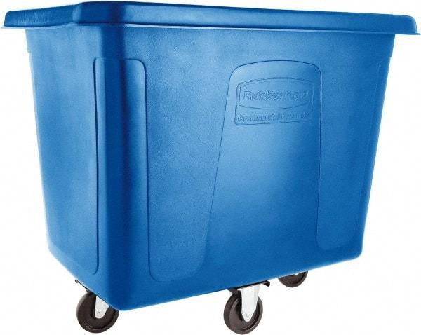 Rubbermaid - 500 Lb Load Capacity, 16 Cu Ft, 12.9 Bushels, Polyethylene Cube Truck - 31" Wide x 43-3/4" Long x 37" High, Dark Blue - Caliber Tooling