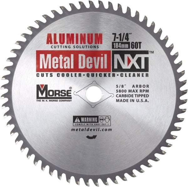 M.K. MORSE - 7-1/4" Diam, 5/8" Arbor Hole Diam, 60 Tooth Wet & Dry Cut Saw Blade - Steel, Standard Round Arbor - Caliber Tooling