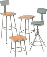 NPS - 24 Inch High, Stationary Fixed Height Stool - 16 Inch Deep x 16 Inch Wide, Hardboard Seat, Gray and Brown - Caliber Tooling