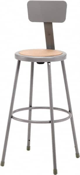 NPS - 30 Inch High, Stationary Fixed Height Stool with Adjustable Height Back - 16-1/2 Inch Deep x 16-1/2 Inch Wide, Hardboard Seat, Gray and Brown - Caliber Tooling