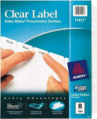 AVERY - 11 x 8-1/2" 8 Tabs, Three Hole Clear Plastic Reinforced Binder Holes, Tab Divider - Clear Tabs, White Folder - Caliber Tooling