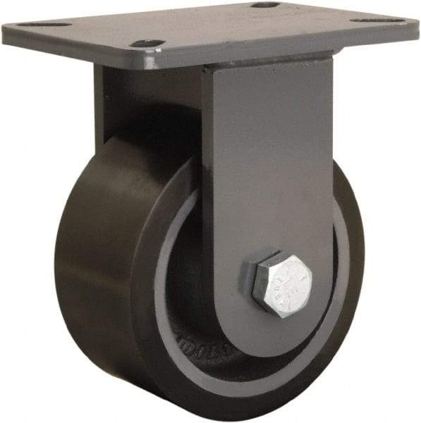 Hamilton - 6" Diam x 3" Wide x 8" OAH Top Plate Mount Rigid Caster - Polyurethane Mold onto Cast Iron Center, 2,860 Lb Capacity, Sealed Precision Ball Bearing, 5-1/4 x 7-1/4" Plate - Caliber Tooling