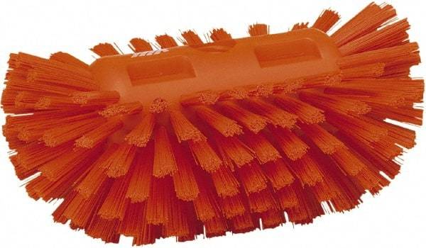 Vikan - 1-1/2" Bristle Length, Polyester Utility Scrub Brush - 5-1/2" Wide Head, 8" OAL, European Threaded Handle, Orange, Polypropylene Block - Caliber Tooling