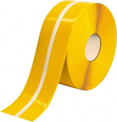 PRO-SAFE - Yellow Striped PVC Tape - 4" Wide x 100' Long x 50 mil Thick, General Traffic - Caliber Tooling