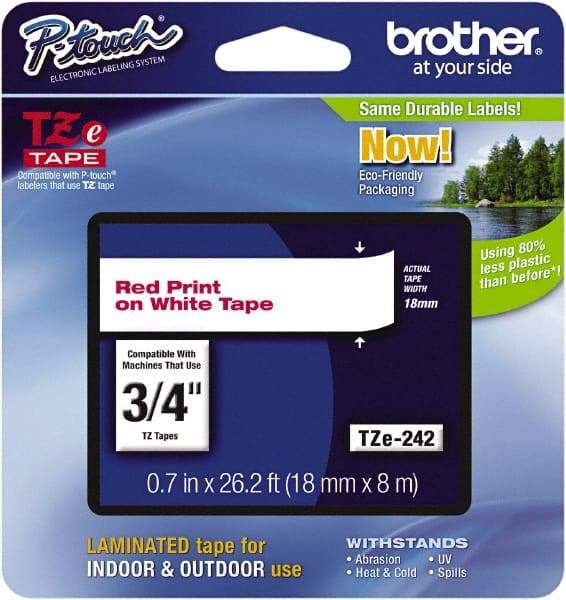 Brother - 3/4" Wide x 314.4" Long, White Plastic/Paper Tape Cassette - For Label Maker - Caliber Tooling