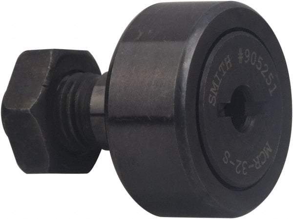 Accurate Bushing - 85mm Roller Diam x 35mm Width, 30mm Stud Diam x 63mm Length, Stud Cam Follower - Carbon Steel, 32mm Thread Length, M30x1.5 Thread, 100mm OAL, 60,000 N Dynamic Cap, 142,000 N Static Cap - Caliber Tooling